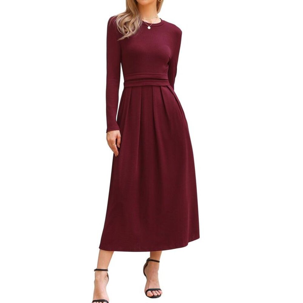 INSPIRE CHIC -  Women's High Waist Pleated Front Long Red
